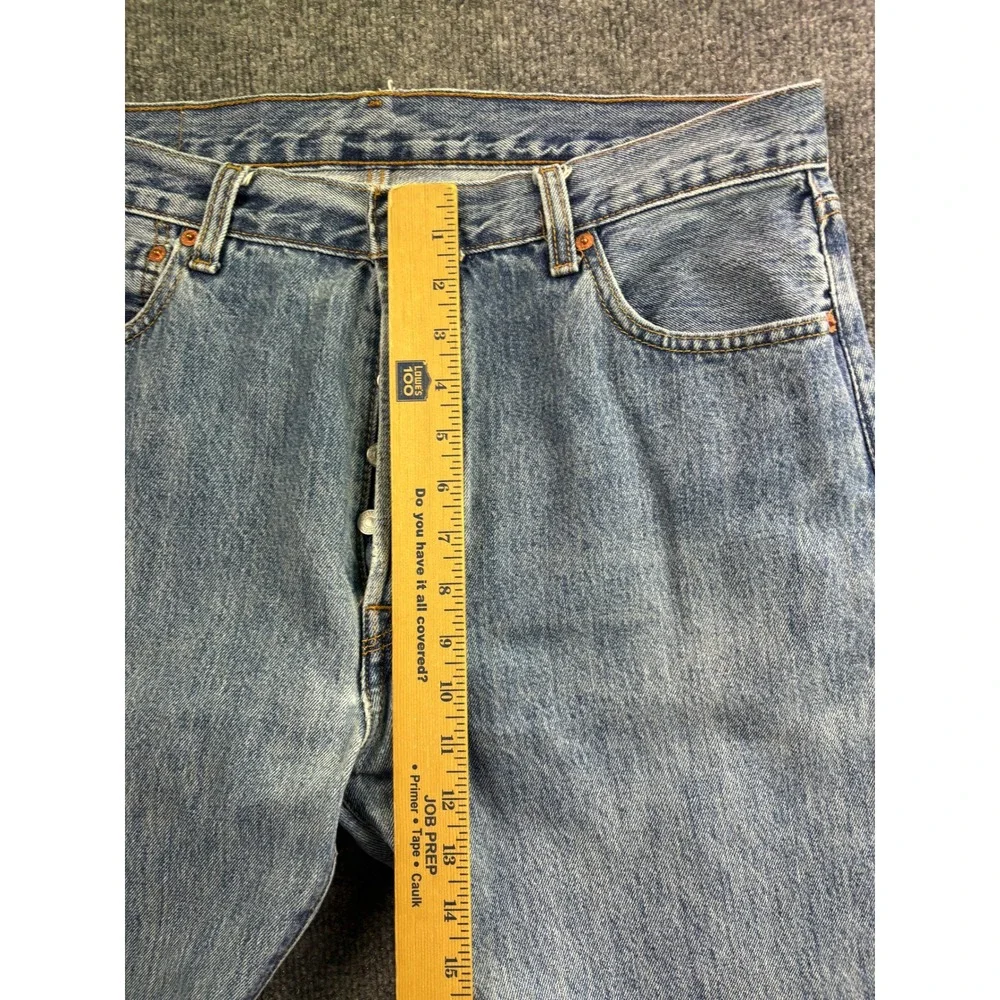 Levi's 501 Jeans Mens 36x34 Blue Light Wash Distressed Straight Leg Button Fly